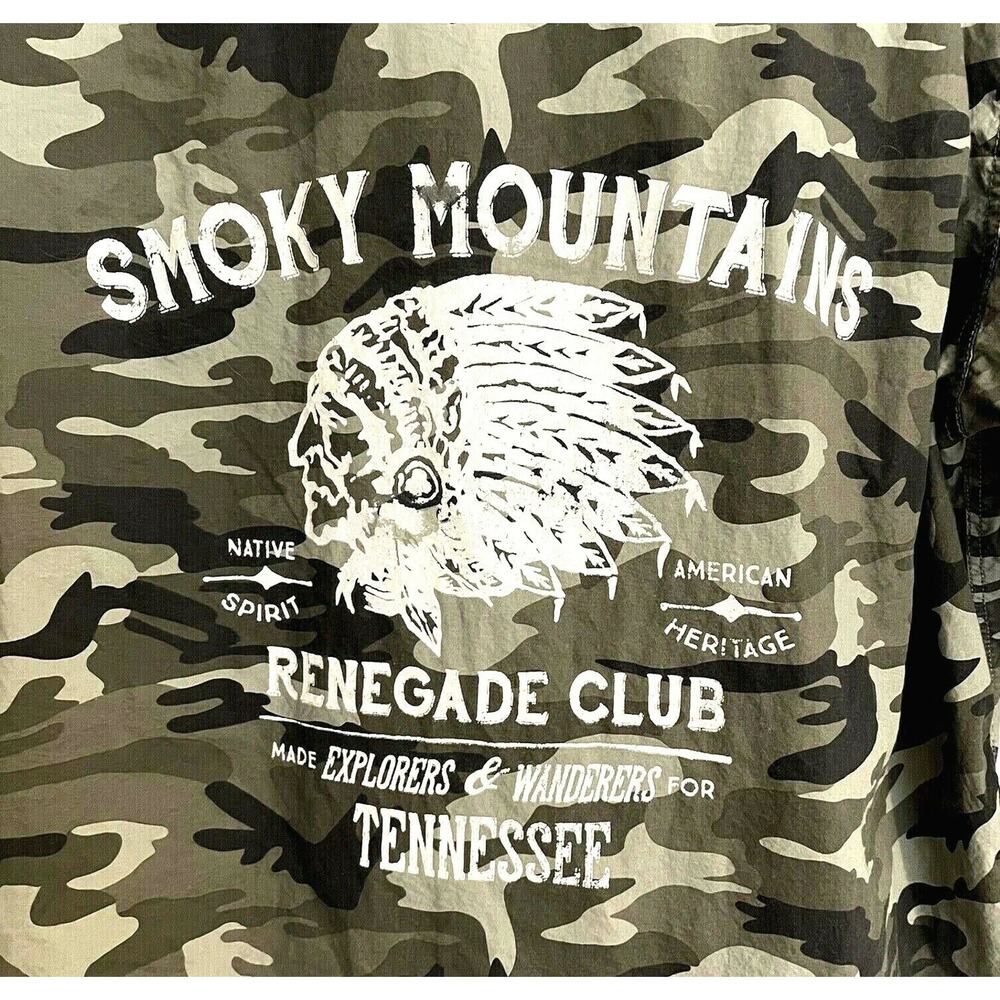 Weatherproof Sz L Men’s Shirt Green Camo Graphic Smokey‎ Mountain Renegade Club
